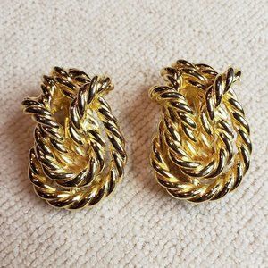 VIintage Gold Tone Knotted Rope Style Clip on Earrings